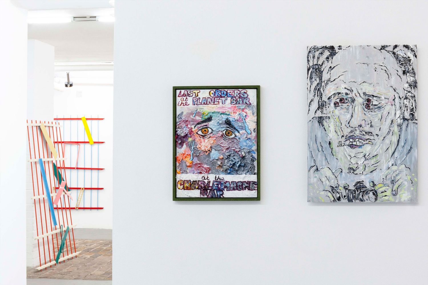 Jack Burton, "Last order at the planet Bar at the Charlemange Bar" and "It´s fucking cold outside", both 2018, Exhibition view: Set in Scene, Haus am Lützowplatz, Photo: Otto Felber